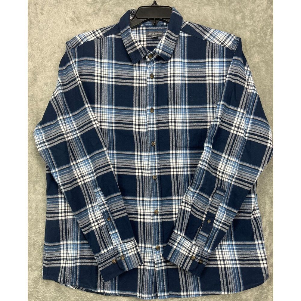 Eddie‎ Bauer Men's Flannel Shirt Size XL Button Down Blue White Plaid